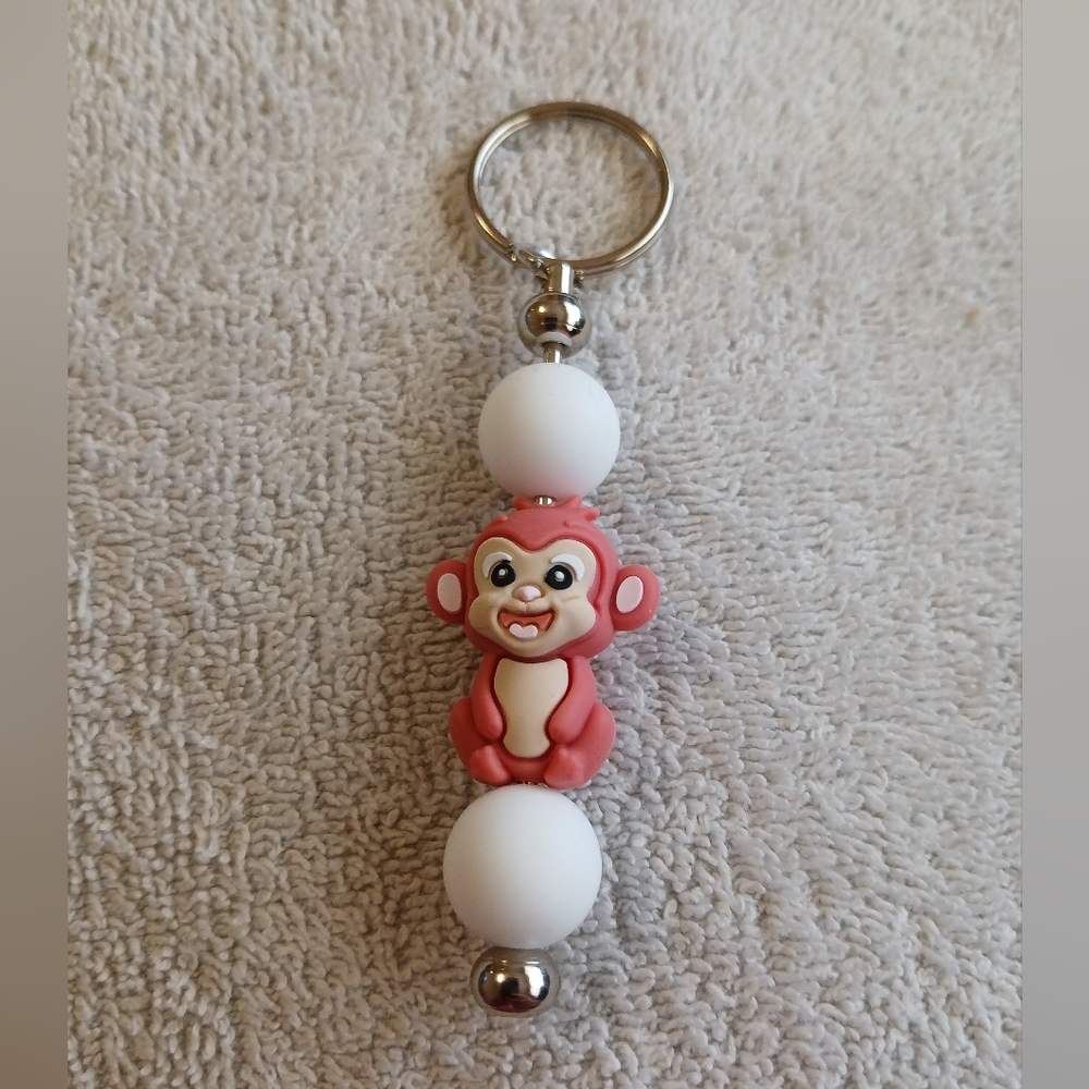 Pink Monkey Silicone Keychain for Kids - Cute Bead Charm